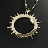 Solar eclipse corona necklace - 14K gold and diamond
