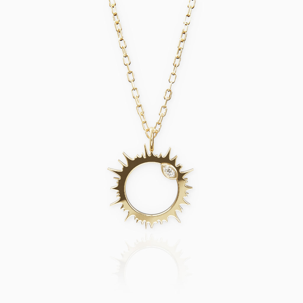 Solar eclipse corona necklace - 14K gold and diamonds