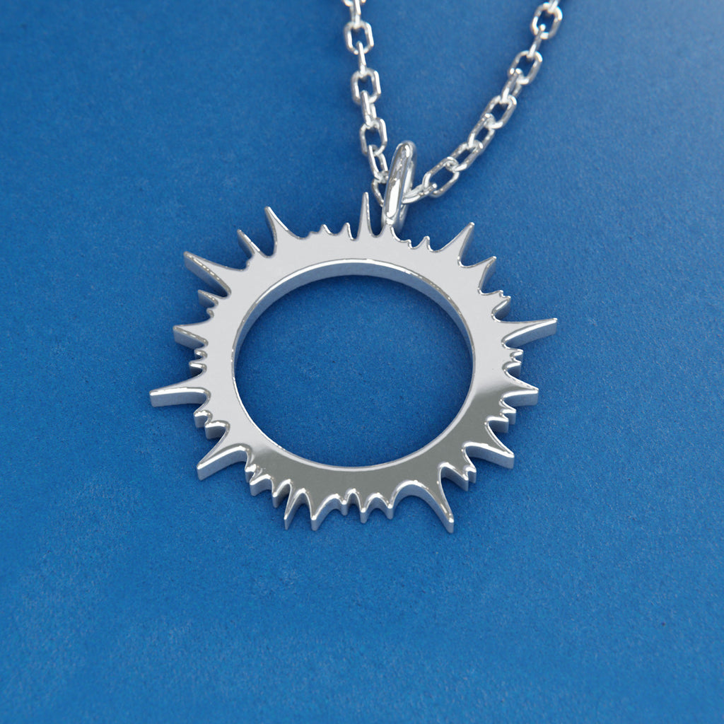 Solar eclipse corona necklace - sterling silver with diamond