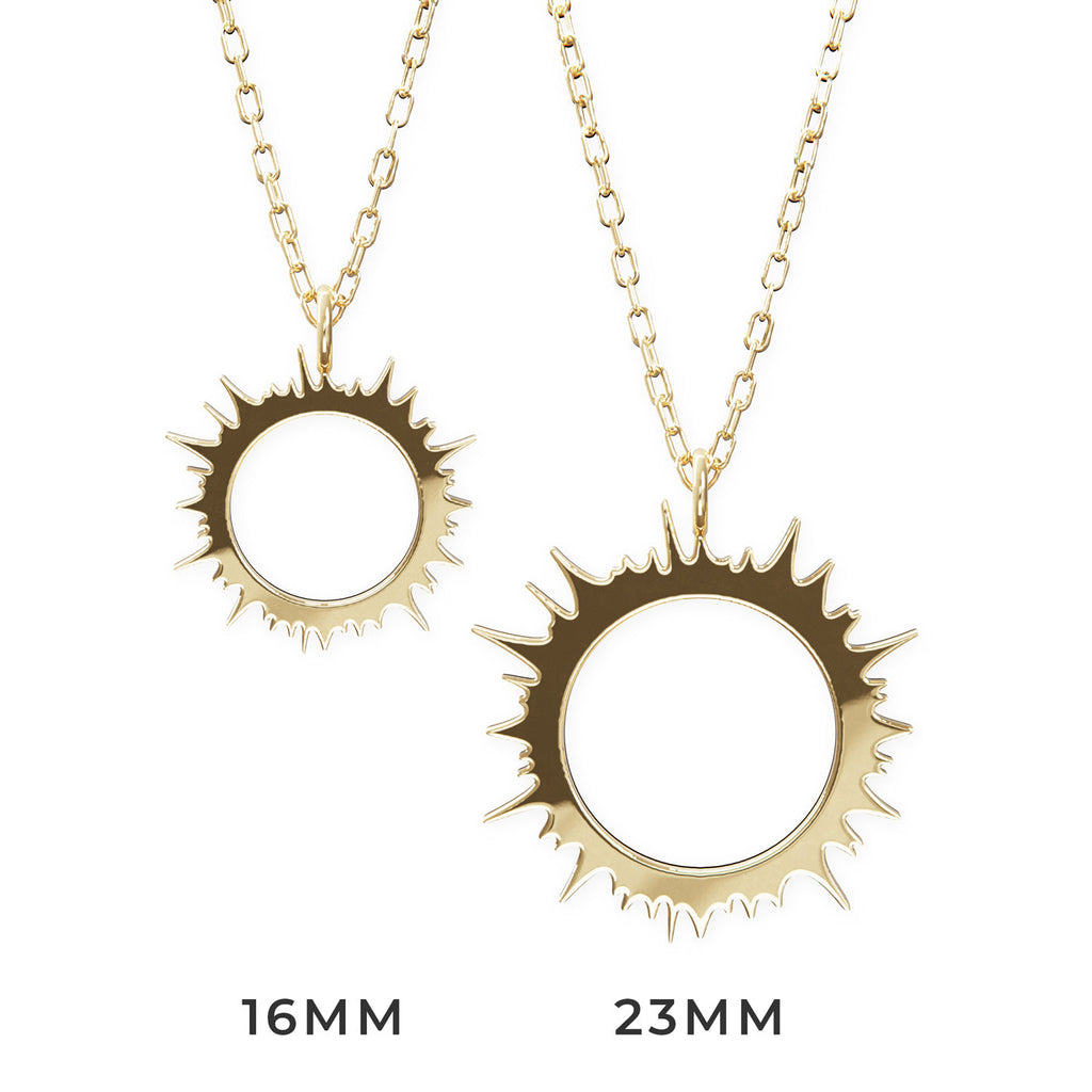 Solar eclipse corona necklace - 14K gold and diamonds